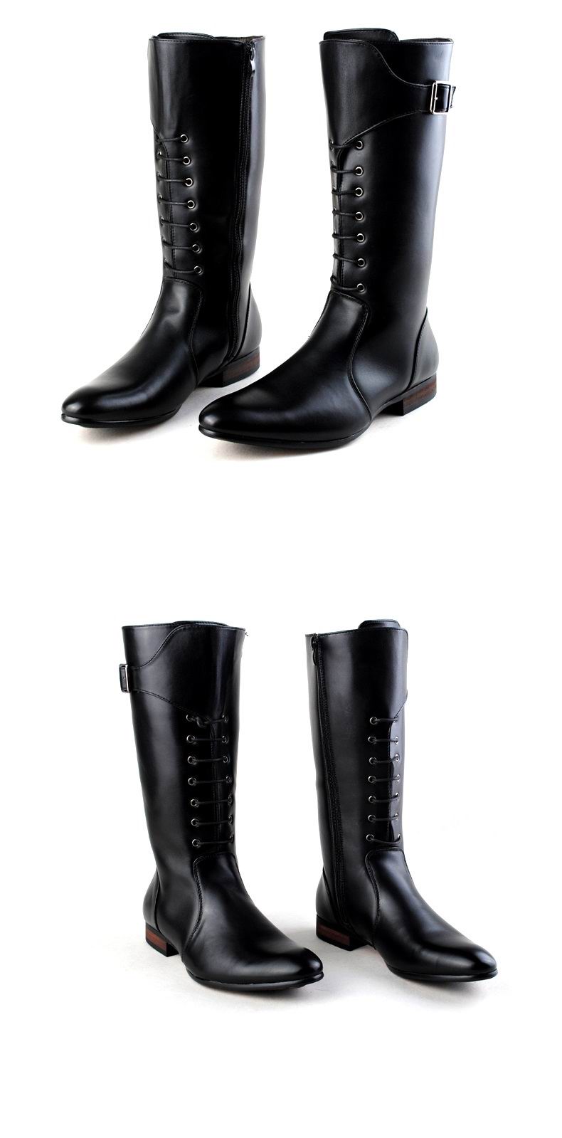 Hot Sale-Design New Tide Long Boots For Men Pointed Toe Lace Up With Buckle Motorcycle Boot Man Dressing Up PU leather Martin Boot 38-44