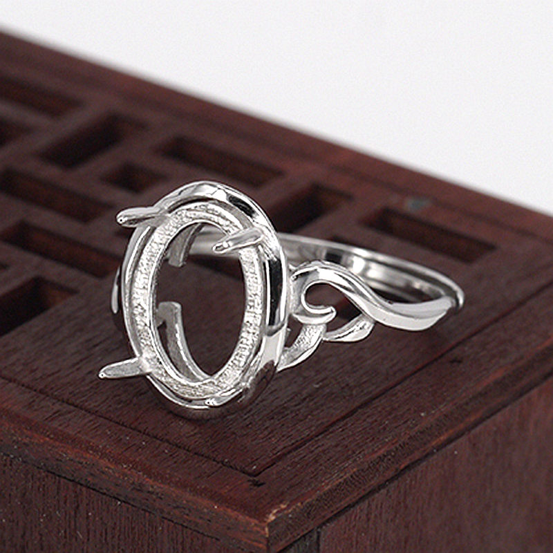 925 Sterling Silver Women Engagement Wedding Ring 9x12mm Oval Cabochon Semi Mount Ring fit Amber Turquoise Agate Garnet Setting
