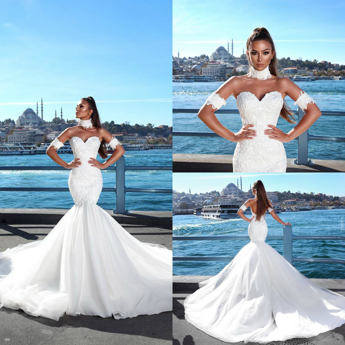 2019 Vintage Mermaid Wedding Dresses High Neck Lace Appliqued Sweep Train Beach Wedding Dress Custom Sweetheart Plus Size Bridal Gowns, Champagne
2019 Vintage Mermaid Wedding Dresses High Neck Lace Appliqued Sweep Train Beach Wedding Dress Custom Sweetheart Plus Size Bridal Gowns, Champagne