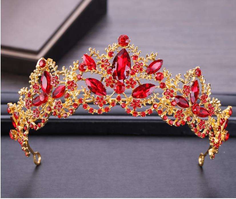 Korean Crystal Crown Red Crown Bride Performance Dress Accessories Bridal Accessories