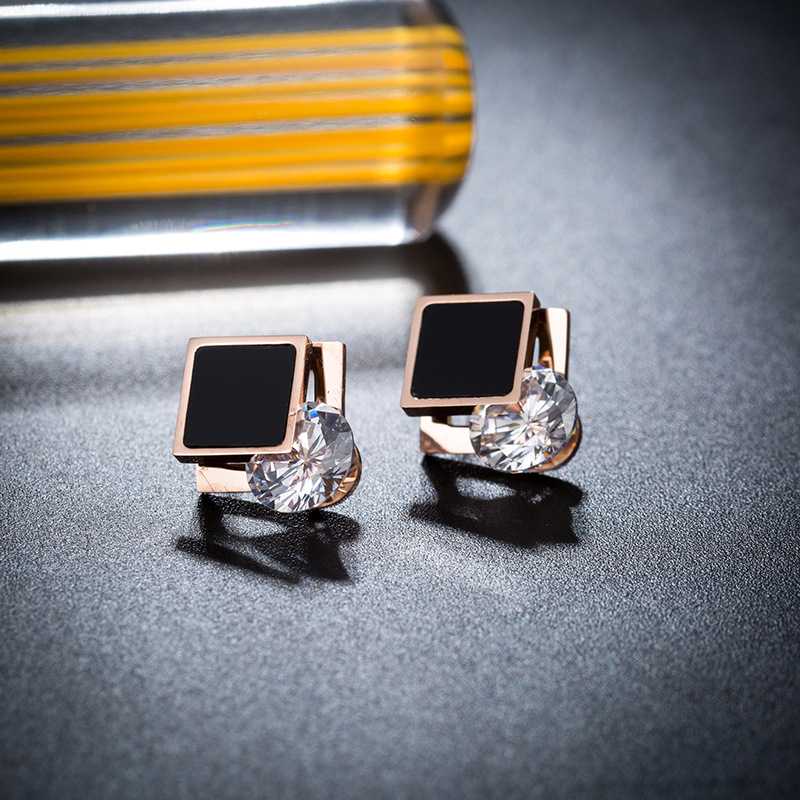 Stud Ethnic Black Square Earrings For Women Jewelry Bohemia Boucles D'Oreilles Femme Stainless Steel Crystal