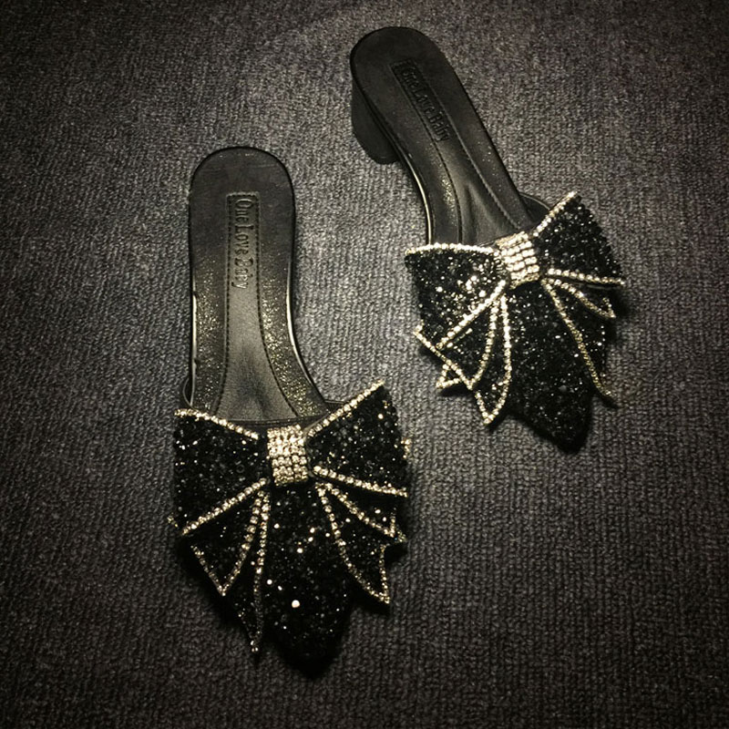 handmade crystal bowtie sandals women pointed toe diamond slippers thick high heels glitter party shoes woman shiny flip flops, Black
handmade crystal bowtie sandals women pointed toe diamond slippers thick high heels glitter party shoes woman shiny flip flops, Black