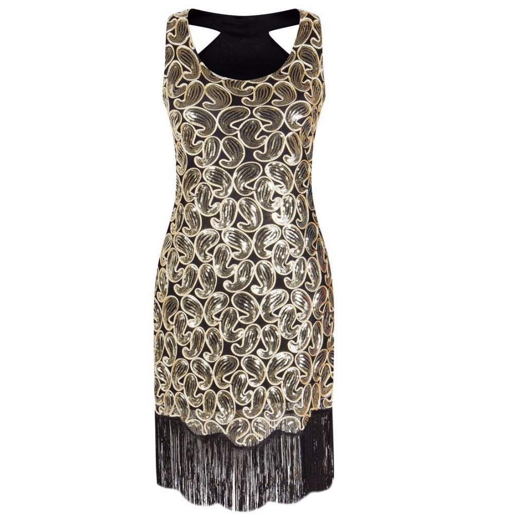 Women's 1920s Sequin Paisley Pattern Racer Back Flapper Black Gold Dress Sexy Fringe Great Gatsby Party Dress Vestidos De Fiesta, Pure black
Women's 1920s Sequin Paisley Pattern Racer Back Flapper Black Gold Dress Sexy Fringe Great Gatsby Party Dress Vestidos De Fiesta, Pure black