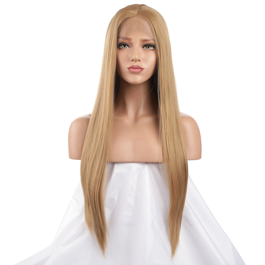 Fashion Celebrity Style Silky Straight Blonde color Synthetic Wig with baby hair Lace Front Wigs For American Black Women