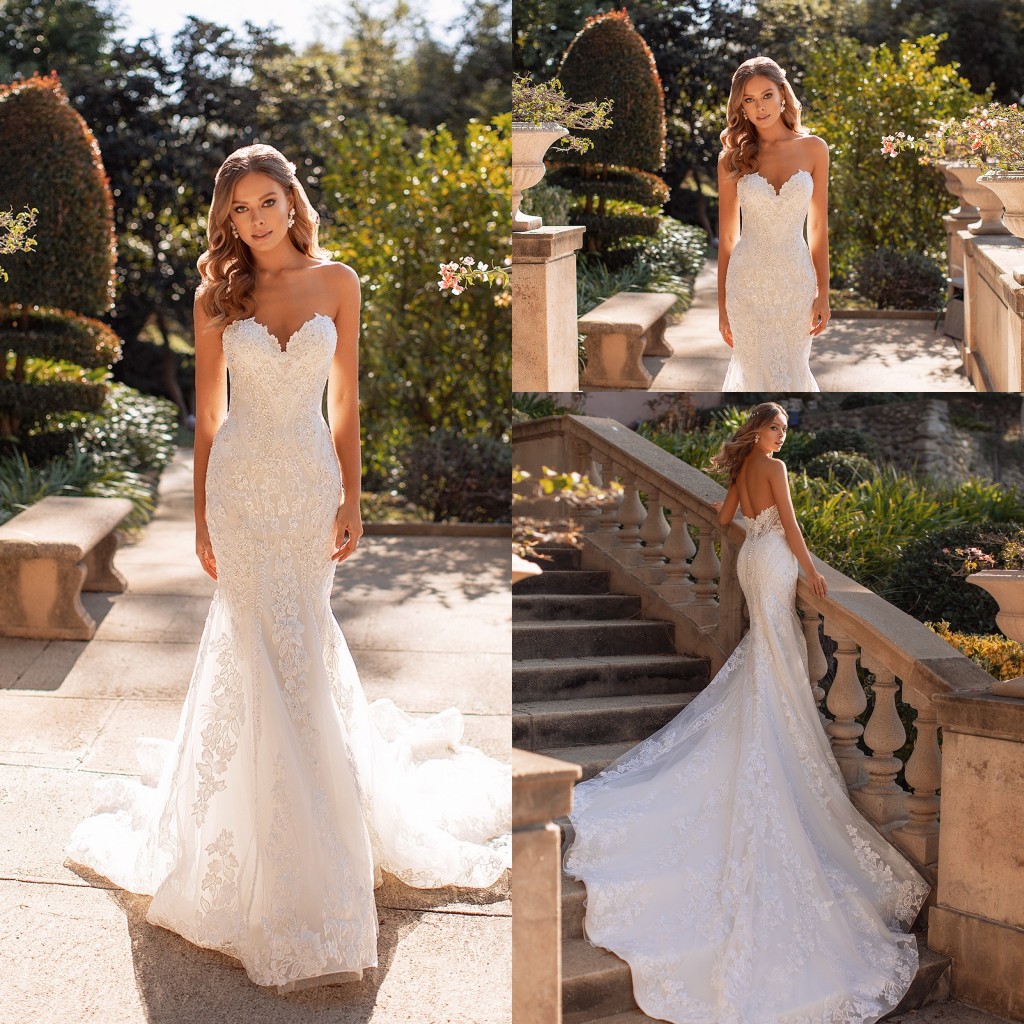 2020 Mermaid Wedding Dresses Sexy Sweetheart Lace Appliques Beach Bridal Gowns Custom Made Open Back Sweep Train Robe De Mariee, Ivory
2020 Mermaid Wedding Dresses Sexy Sweetheart Lace Appliques Beach Bridal Gowns Custom Made Open Back Sweep Train Robe De Mariee, Ivory