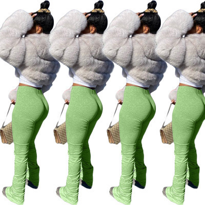 High Waist Sweatpants Women Joggers 2020 Elastic Summer Stacked Leggings Bell Bottom Trouser Split Hem Flare Ruched Pant