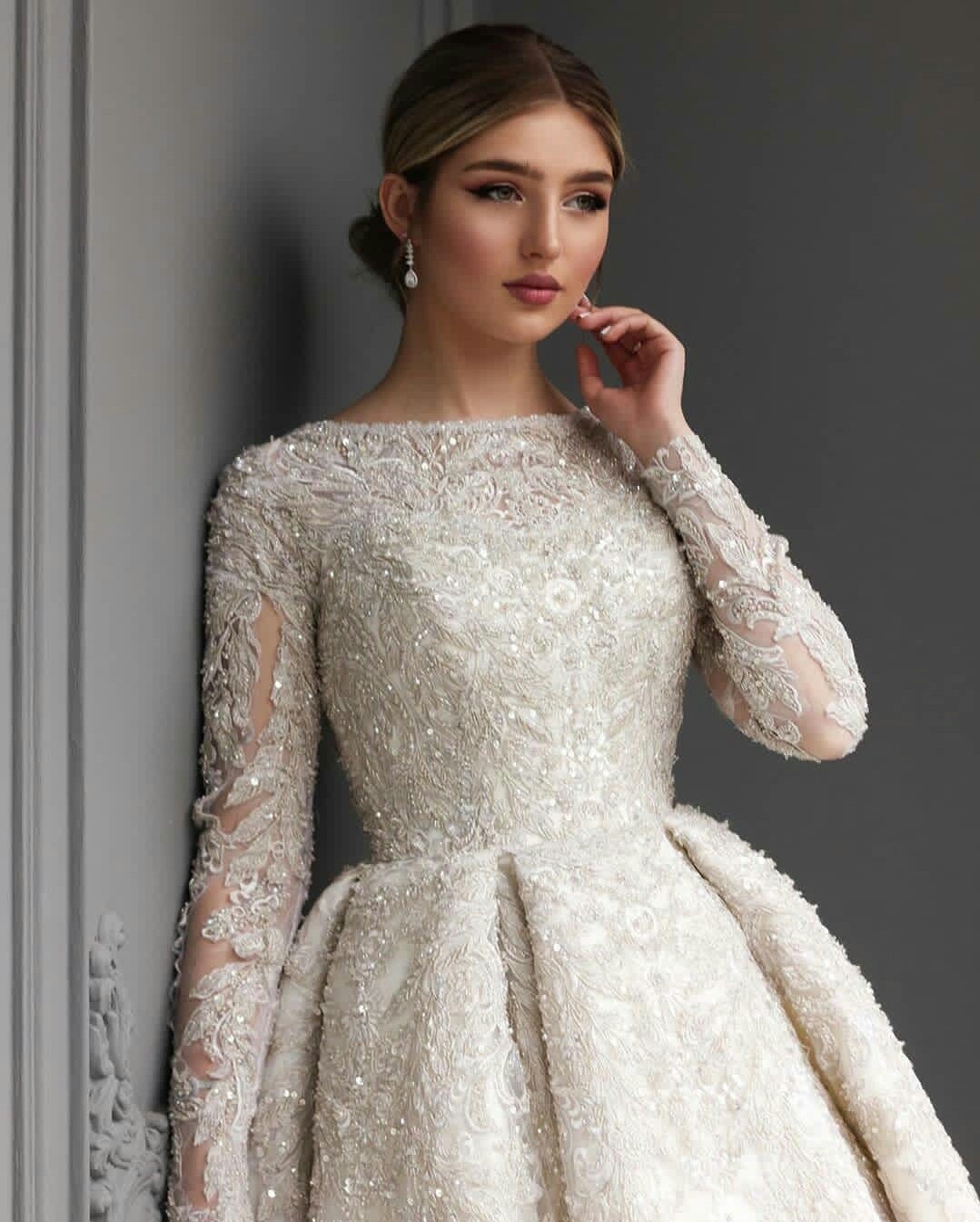 arabic aso ebi wedding dresses lace appliques long sleeve sequined bridal wedding gowns vintage vestido de novia