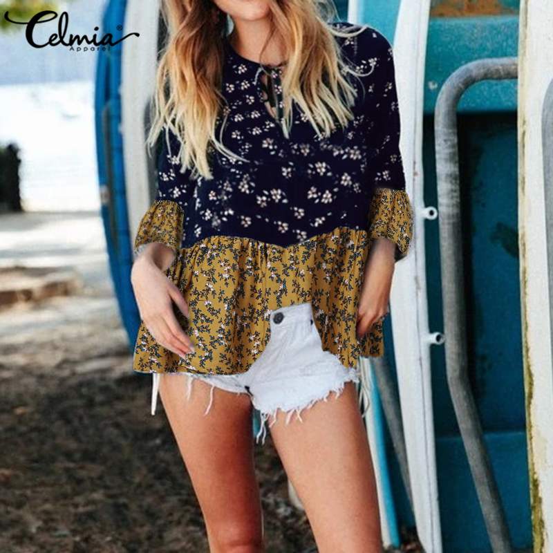 Vintage Floral Print Women Blouses 2020 Celmia Summer Tunic Tops 3/4 Sleeve Casual Loose Color Patchwork Ladies Shirts Plus Size, Black
Vintage Floral Print Women Blouses 2020 Celmia Summer Tunic Tops 3/4 Sleeve Casual Loose Color Patchwork Ladies Shirts Plus Size, Black