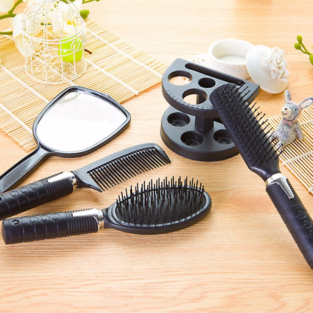 High Quality Plastic Salon Hair Comb And Mirror Set Hair Brush Massage Comb Mirror Holder Hairbrush Styling Tools