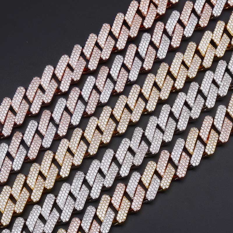 13mm 20mm Gold Bling Diamond Cuban Link Chain Necklace Choker for Men Iced Out 2 Tone Pink 5A CZ Cubic Zirconia Curb Chains Miami Hip Hop Rapper Jewel