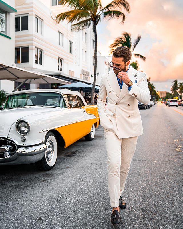 Beach Groom Wedding Tuxedos Men Groomsmen Suits Peaked Lapel Slim Fit Double Breasted Prom Party Dinner Blazer Jacket (Jacket+Pants)