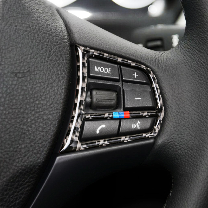 Car Accessories Interior Carbon Fiber Steering Wheel Buttons Frame Auto Stickers Covers For BMW 1/2/3/4 Series 3GT Styling