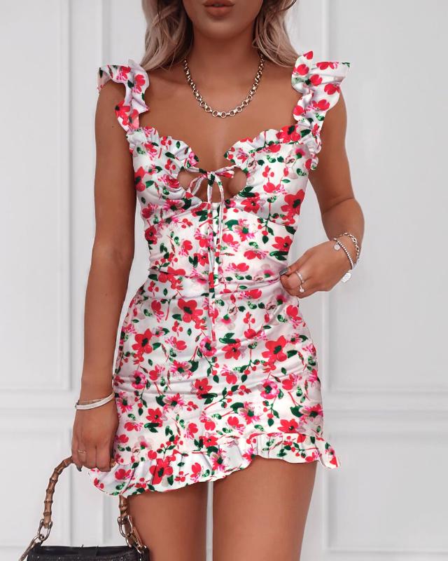 2020 Summer Floral Print Tied Detail Ruffles Mini Dress Women Sleeveless Casual Vacation Beach Short Dresses, Beige
2020 Summer Floral Print Tied Detail Ruffles Mini Dress Women Sleeveless Casual Vacation Beach Short Dresses, Beige