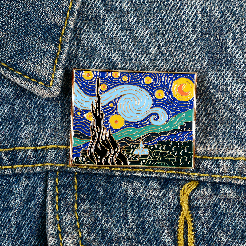 Van Gogh The Starry Night brooches Pins Denim Clothes Badge Buckle Creative Jewelry gift For Friends
Van Gogh The Starry Night brooches Pins Denim Clothes Badge Buckle Creative Jewelry gift For Friends