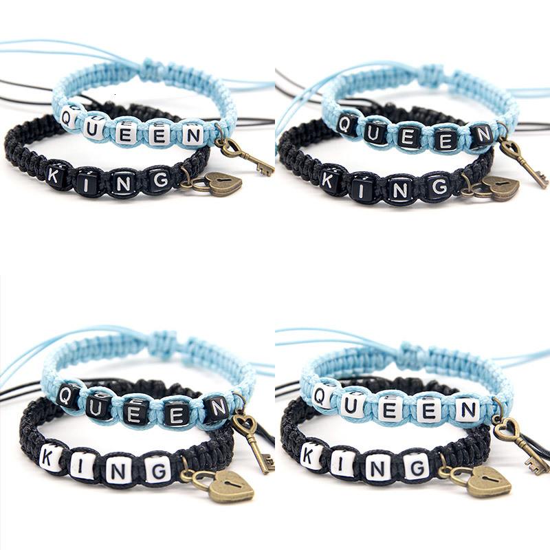2pcs/pair Handmade Couple Bracelets Elegant Black Blue Beadeds King Queen With Key Lock Rope Chains Lovers Women Men Gifts Craft
2pcs/pair Handmade Couple Bracelets Elegant Black Blue Beadeds King Queen With Key Lock Rope Chains Lovers Women Men Gifts Craft