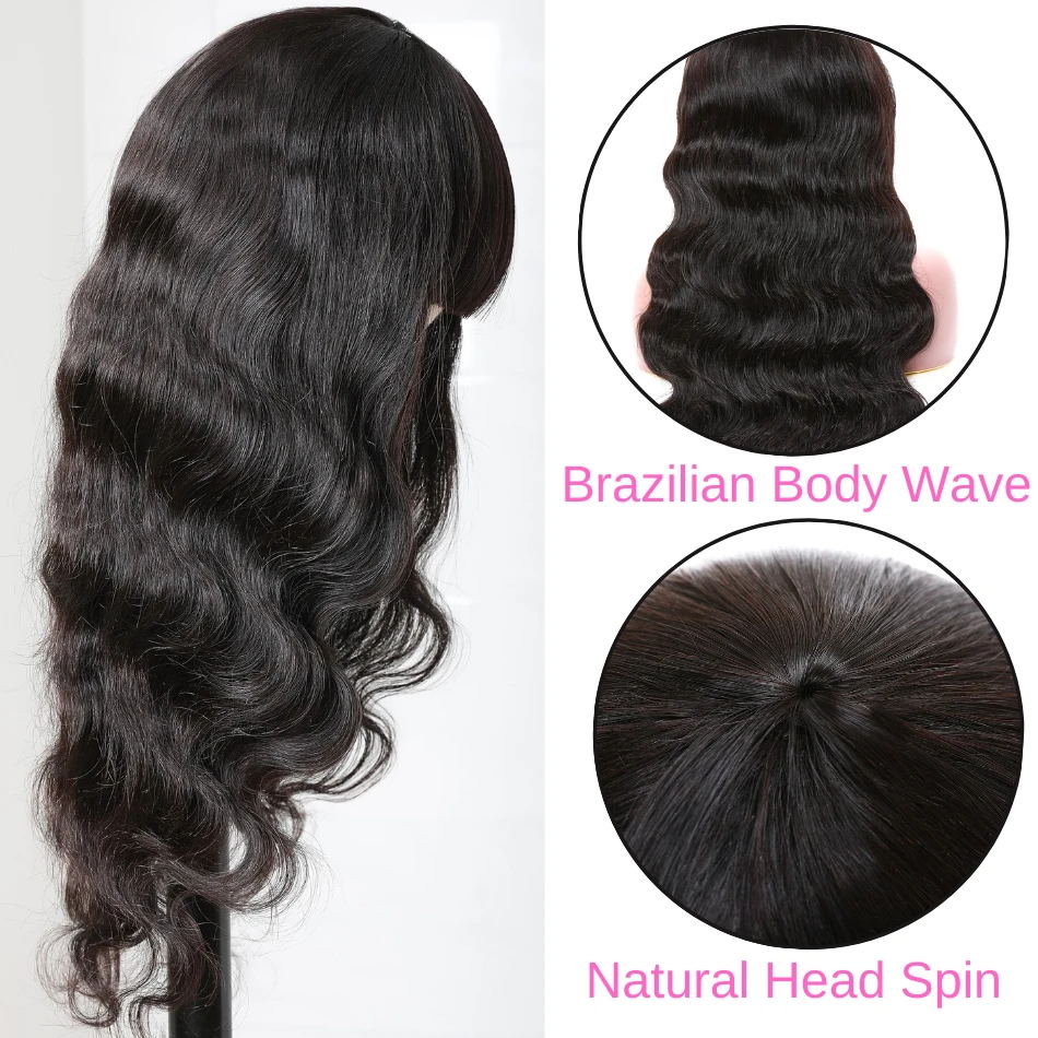 Ishow Brazilian Human Hair Wigs with Bangs Peruvian Body Wave None Lace Wigs Indian Hair Malaysian Body Wave