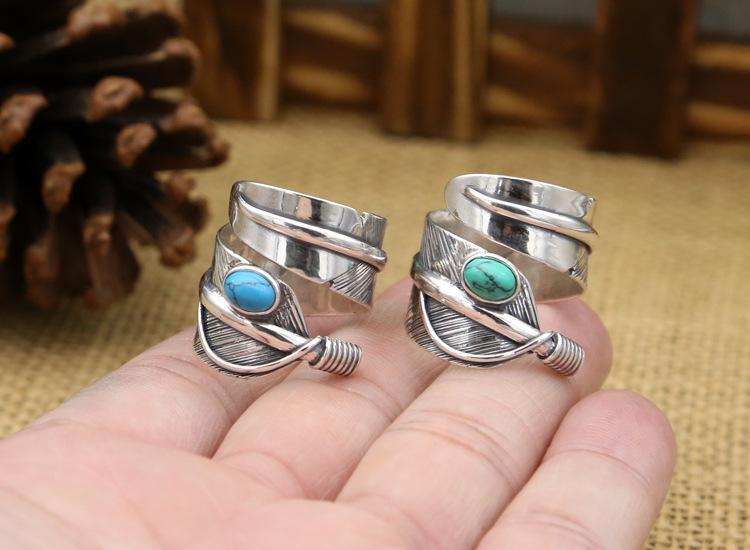 Brand new 925 sterling silver jewelry Japanese American Indian hand-made designer antique silver open adjustable feather rings
