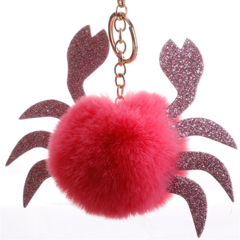 5pcs/Lot Keychain Pendant Decorative Cartoon Crab Plush Ball Cute Hanging Ornament Key Ring Holder Hanging Pendant For Bag