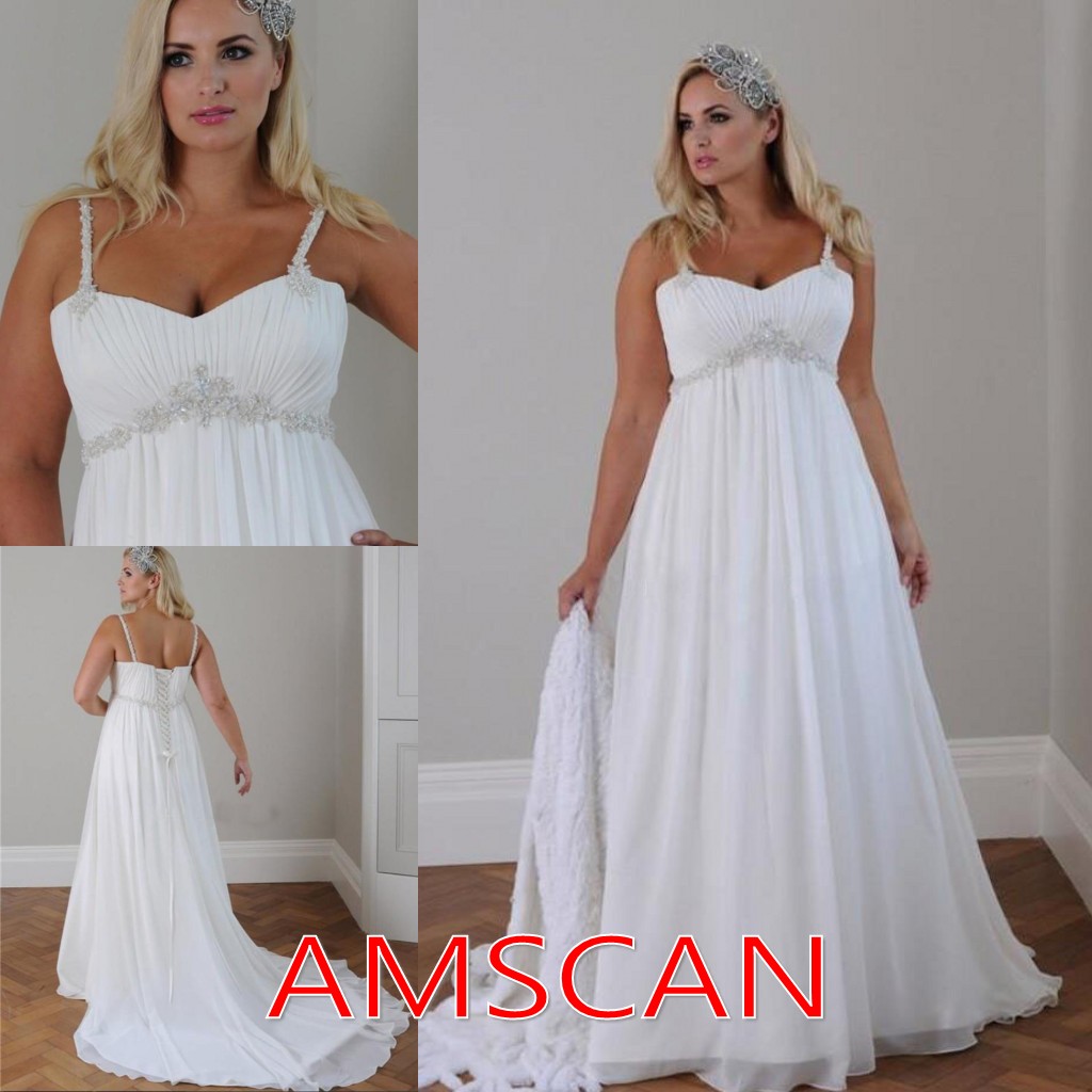 Sexy 2020 Plus Size Beach Wedding Dresses Crystals Sash Spaghetti Straps Chiffon Long Boho Bridal Gowns Empire Waist A Line Wedding Dress, Ivory
Sexy 2020 Plus Size Beach Wedding Dresses Crystals Sash Spaghetti Straps Chiffon Long Boho Bridal Gowns Empire Waist A Line Wedding Dress, Ivory
