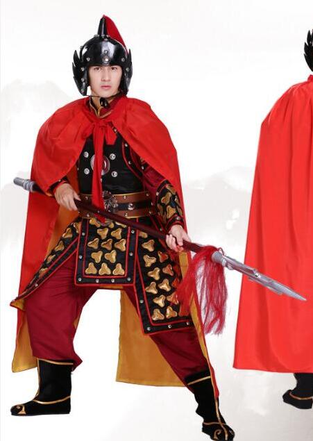 Stage performance props helmet Outfit film TV soldier Gold clothing Ancient men general armor war robe Red Cloak ancient costume