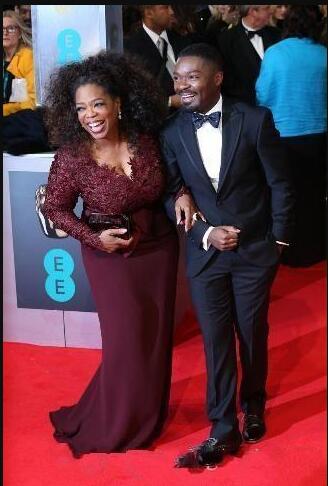 2018 Oprah Winfrey Burgundy Long Sleeves Lace Top Modest Mother of the Bride Evening Dresses Custom Plus Size Celebrity Red Carpet Gowns