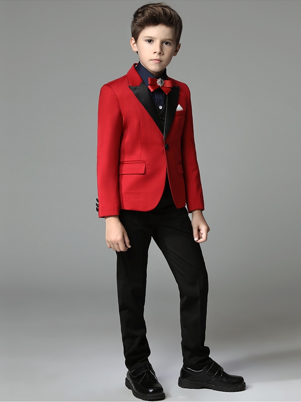 Fashion Red Boys Tuxedo Shawl Lapel boy formal suit Tuxedo for Wedding Party 3 piece little boys evening dinner Boy's Formal Wear Cheap