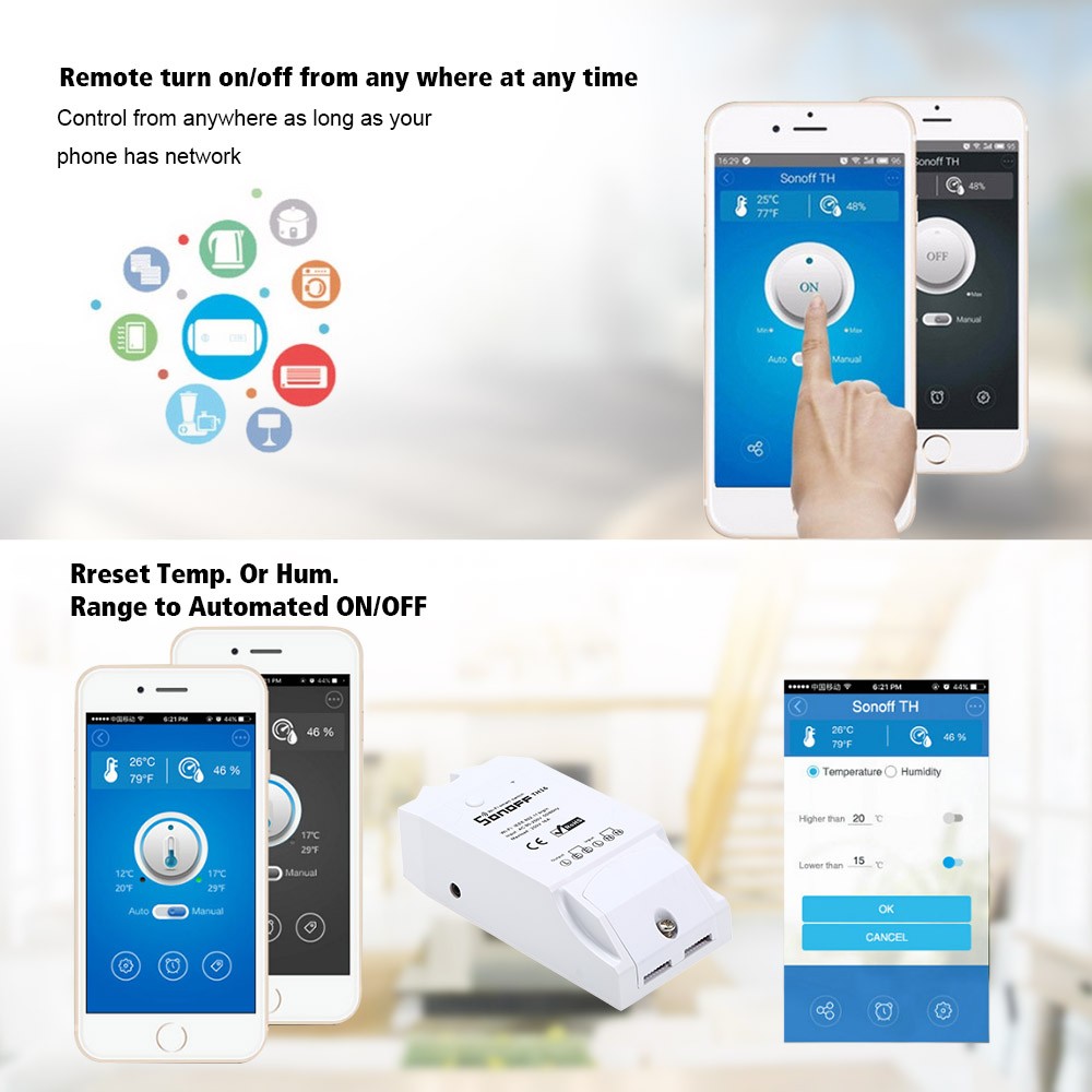 Sonoff TH10 TH16 Smart WiFi Switch Remote Controller Light Switch Smartphone Temperature Humidity Sensor for Smart Home - view 9