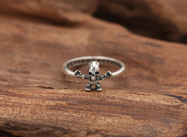 Personalized new 925 sterling silver vintage jewelry American European hand-made designer skull head punk ring for gift