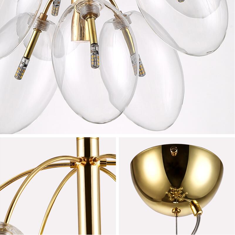 LED Chrome Grape Glass Pendant Lamps light 4/7/15/18 Dining Room Shop gold iron chandeliers