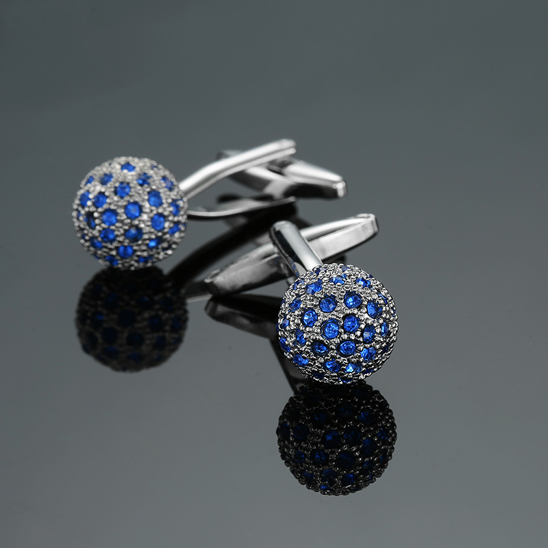 Novelty Blue white Cufflinks for Mens High Quality crown Crystal gold silver Cufflinks Shirt Cuff Links D19011003