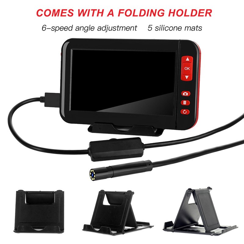 4.3 Inch Industrial Endoscope Borescope Digital Inspection Cameras Built-in 8pcs LEDs 8mm Lens High-definition 1080P Display Screen