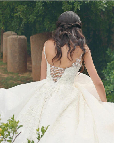 Princess Ball Gown Wedding Dresses Sexy Spaghetti Lace Appliques Lace-up Corset Bridal Gowns Backless Sleeveless Sweep Train Wedding Dress