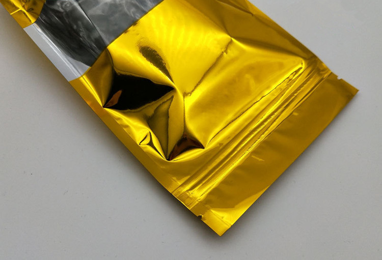 100pcs Stand up Glossy Gold Window Zip Lock Bag Resealable Golden Heat Sealing Sugar Kitechen Supplies Ground Coffee Corn Snack Display Storage Pouche