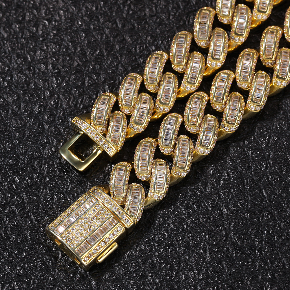 2019 New Hip Hop Diamond Necklace Micro Square Cubic Zirconia Copper Pendant Necklace Set With Diamonds 18k Gold Plating Iced Out Chains