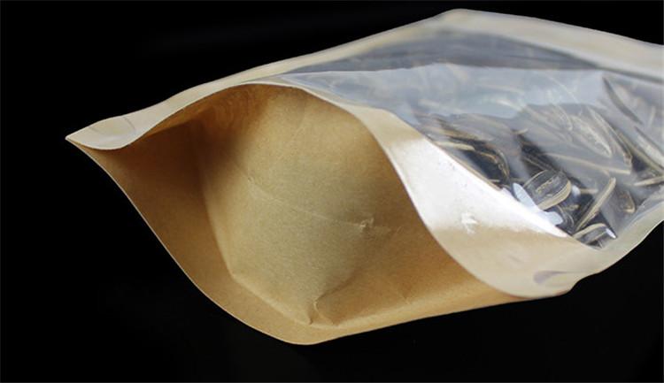 100pcs Thick Clear Front Kraft Paper Stand up Storage Bags One Side Clear Coffee Beans Dried Fruit Bakery Snack Party Candy Xmas Gifts Resealable Zipp