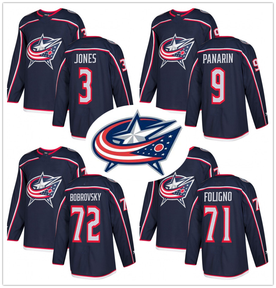 Men's Columbus Blue Jackets 72 Sergei Bobrovsky 3 Seth Jones 9 Artemi Panarin 71 Nick Foligno Embroidery Logos Hockey Jerseys, Black;red
Men's Columbus Blue Jackets 72 Sergei Bobrovsky 3 Seth Jones 9 Artemi Panarin 71 Nick Foligno Embroidery Logos Hockey Jerseys, Black;red