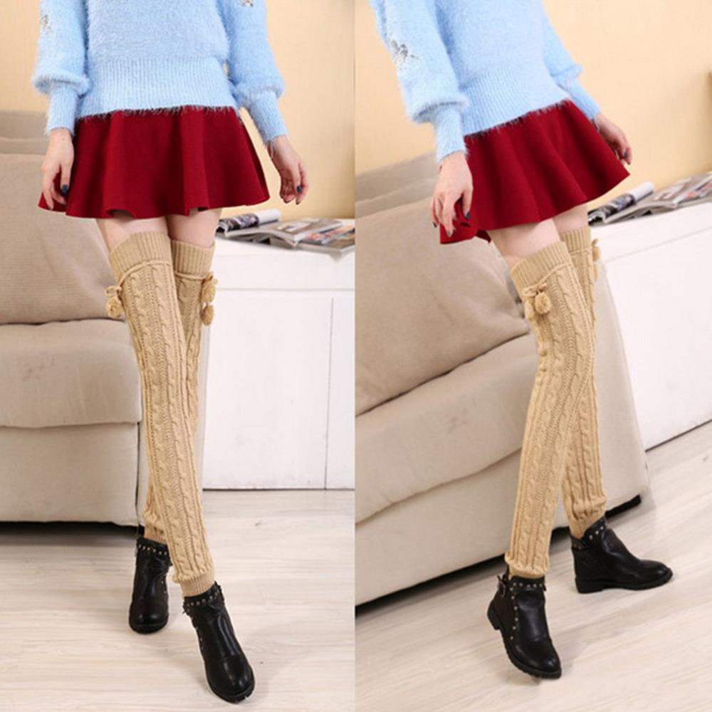 Girls Hot Fashion Leg Warmers Women Warm Knee High Winter Knit Solid Crochet Leg Warmer Socks Warm Boot Cuffs Long Socks