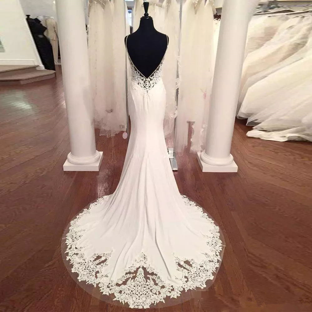 Romantic White Mermaid Wedding Dress Spaghetti Strap Lace Appliques Backless Garden Bridal Gowns Vestidos De Noiva Boho Wedding Dress, Silver
Romantic White Mermaid Wedding Dress Spaghetti Strap Lace Appliques Backless Garden Bridal Gowns Vestidos De Noiva Boho Wedding Dress, Silver