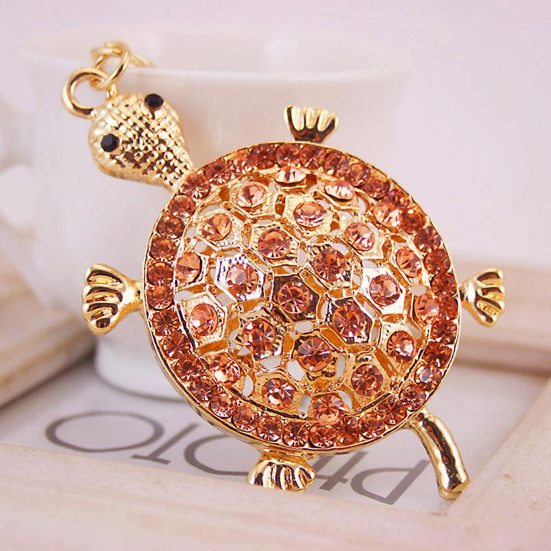 Crystal Turtle Shape Car Keychain New Creative Cute Rhinestone Charm Keyring Ring Kawaii Gold Tone Animal Metal Pendant Key Chain