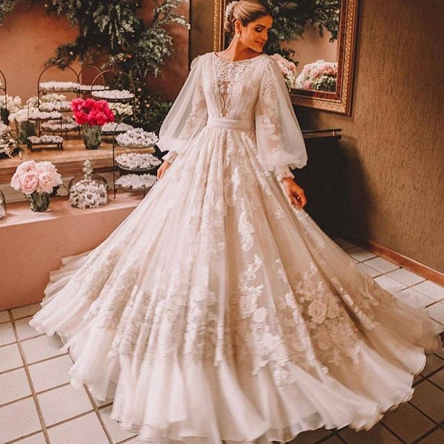 bohemian long sleeve wedding dresses jewel neck vestido de noiva a line lace appliqued boho beach wedding dress bridal gowns