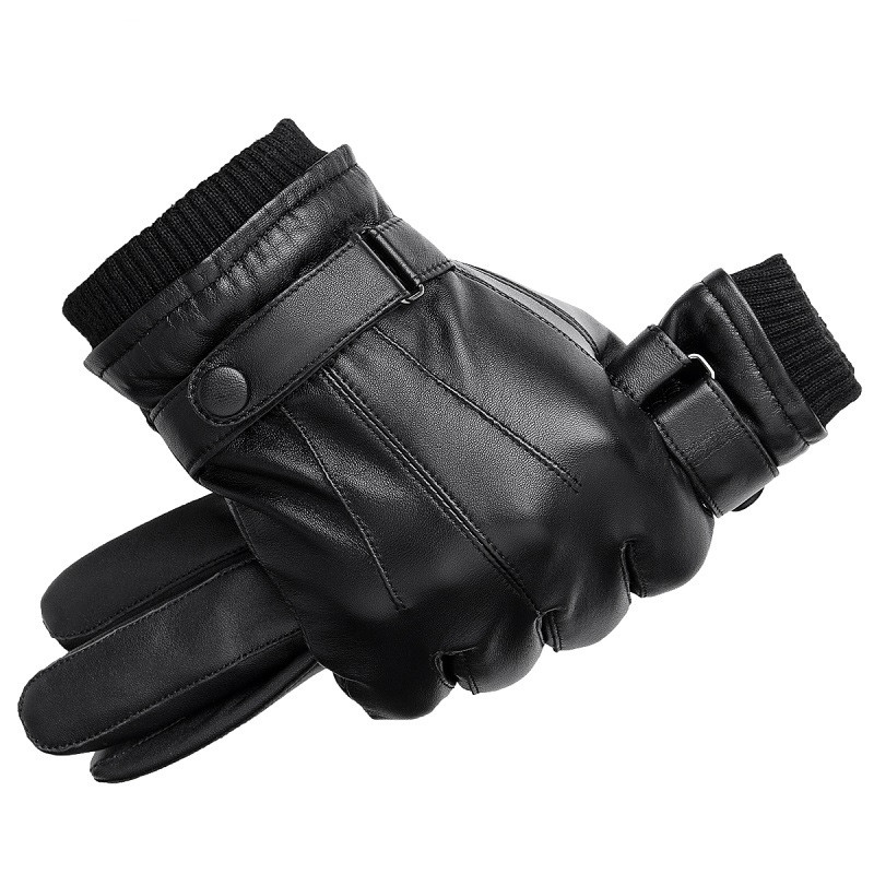 Men Genuine Sheepskin Leather Gloves Autumn Winter Warm Touch Screen Full Finger Black Gloves High Quality