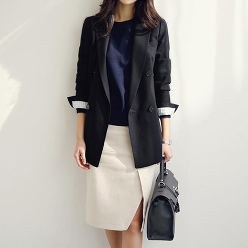 Fashion Notched Collar Double Breasted Women Jacket Blazer Female Casual Suit Coat Autumn Outerwear Coat Soft High quality LY191122