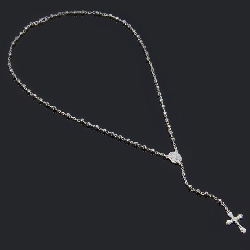 Gold Beads Rosary Blessed Goddess Pendant Necklace Hip Hop Golden Cross Jesus Necklace Christian Catholic Religious Jewelry