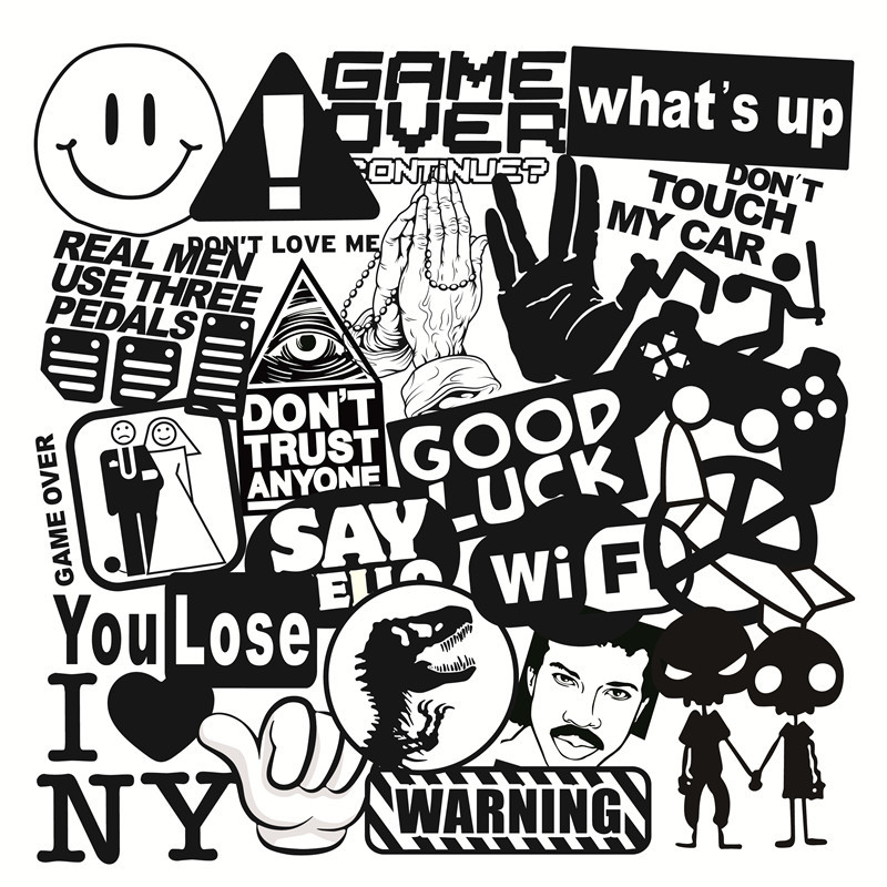 100pcs Lot Transparent Black and White Seamless Stickers PVC Removable Luggage Skateboard Tide Brand Waterproof Car Sticker
100pcs Lot Transparent Black and White Seamless Stickers PVC Removable Luggage Skateboard Tide Brand Waterproof Car Sticker