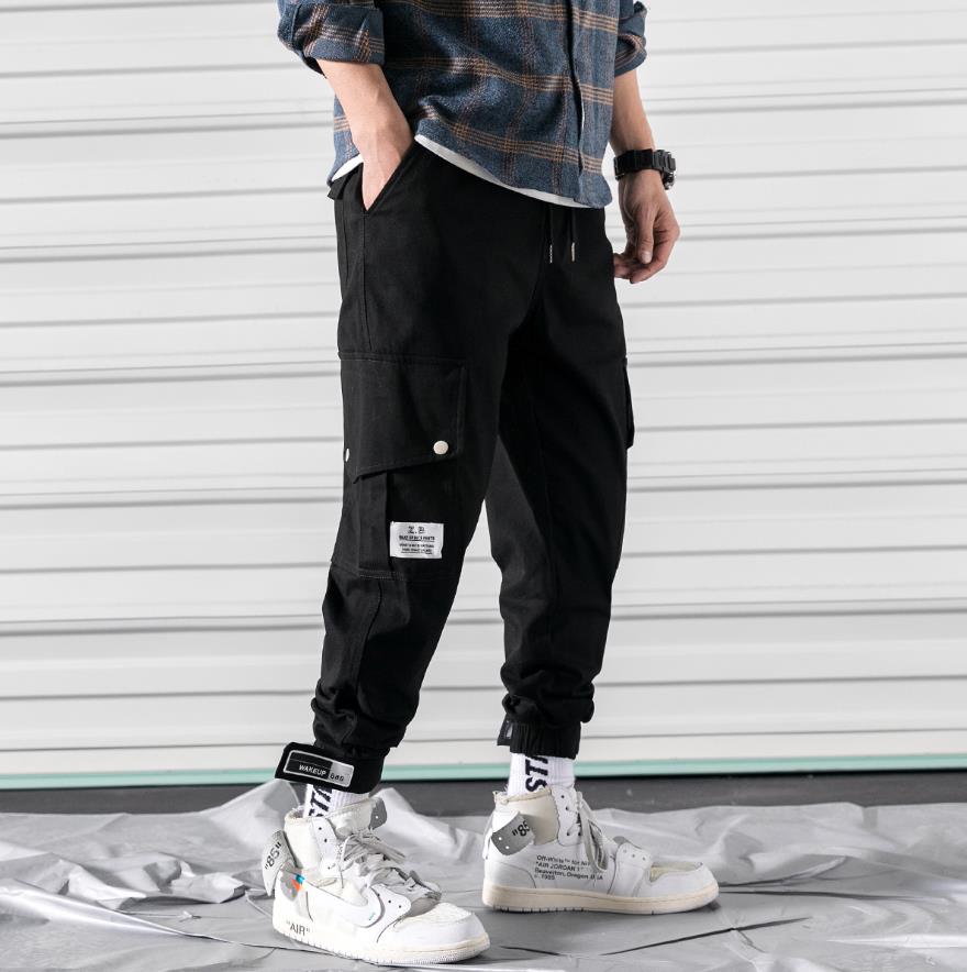 Men's Side Pockets Harlan Pants Hip Hop Casual Male Tactical Joggers Trousers Fashion Casual Streetwear Pants Elastic Waist