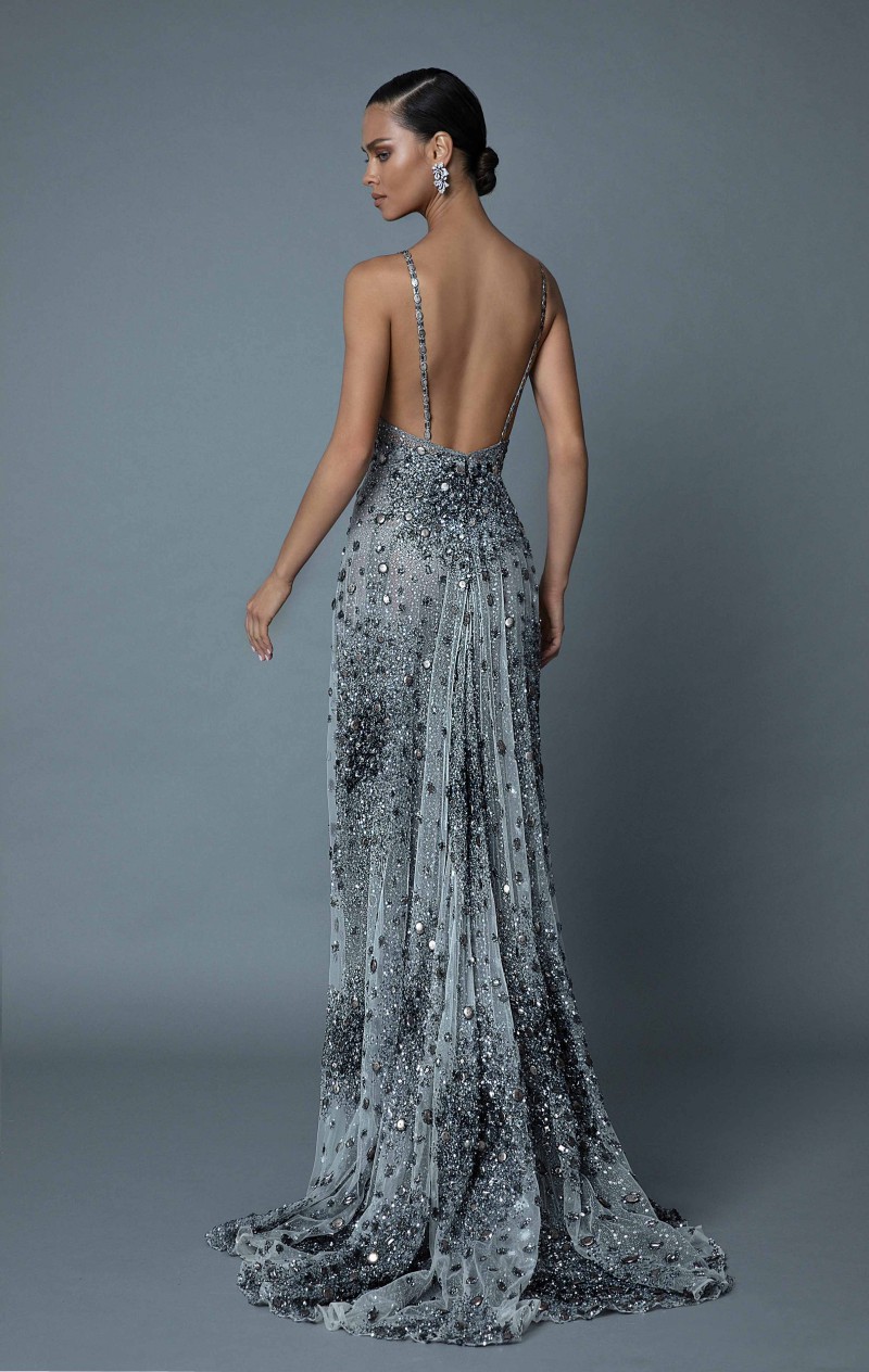 Luxury 2019 Berta Beading Prom Dresses Sexy Long Side Split Evening Gowns Spaghetti V Neck Sequined Tulle Pageant Party Dress