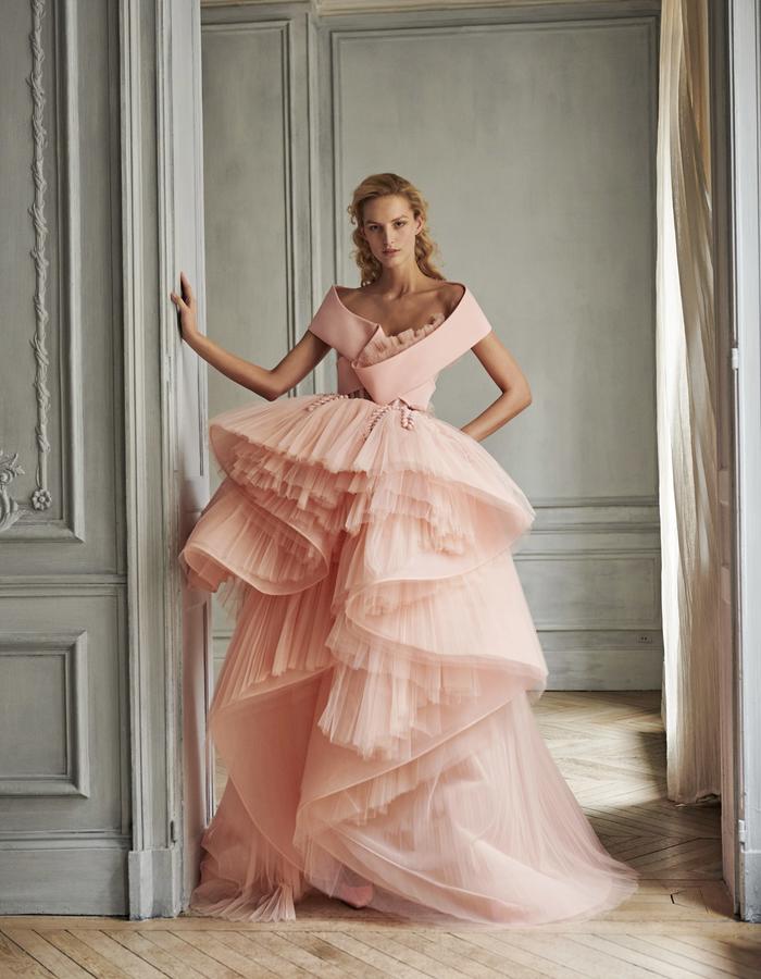 Azzi&Osta Pink Prom Dresses A e Ruffles Sweep Train High Low Designer Evening Dress Tiered Skirts tail Party Gowns
