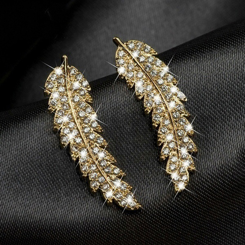 White Zircon Leaves Stud Earrings Charm Diamond Dangle Earring Ear Bone Nail Women Men No Allergies
