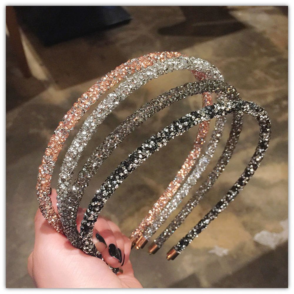 Fashion Korea Crystal Soft Headband for Women Shinny Rhinestone Hairband Beads Bezel Girls Hair Accessories Simple Headwear