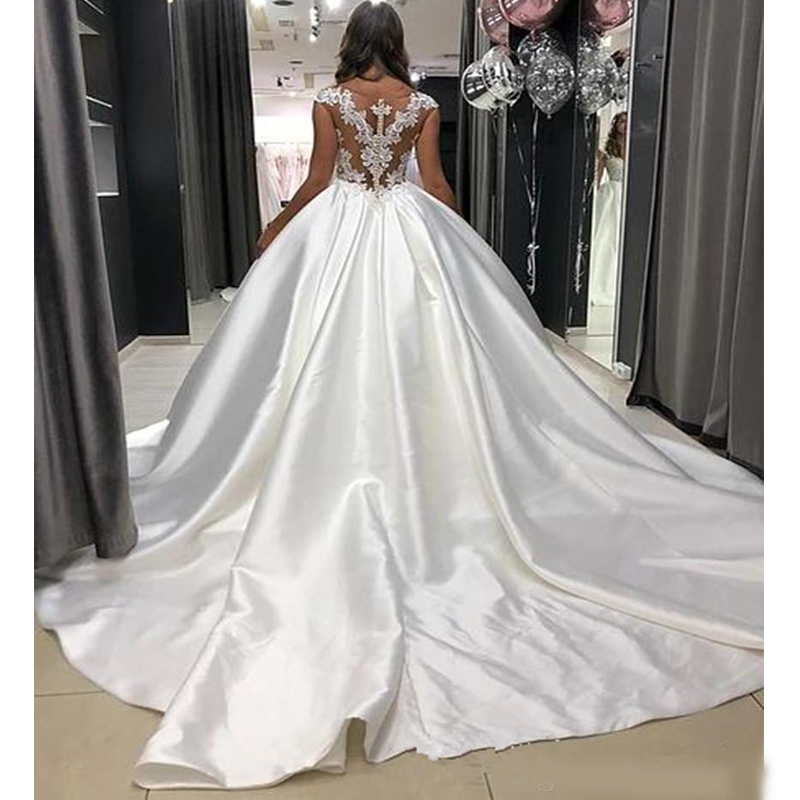 Vintage Satin Wedding Dresses 2020 robe de mariee V Neck Off The Shoulder Wedding Gowns Custom Made A Line Bridal Dress